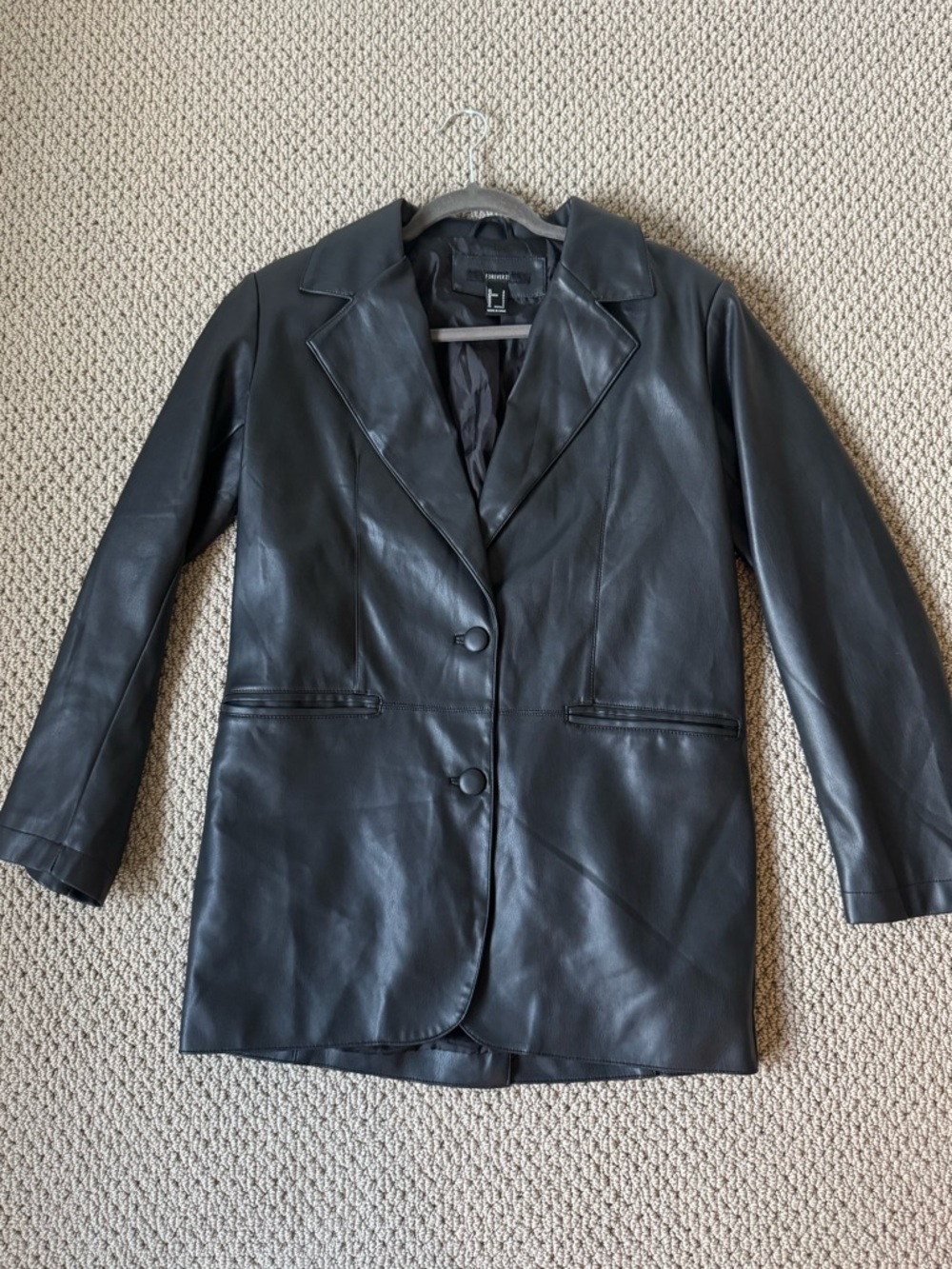 Forever 21 Black Leather Button-Front Women's Blazer Jacket